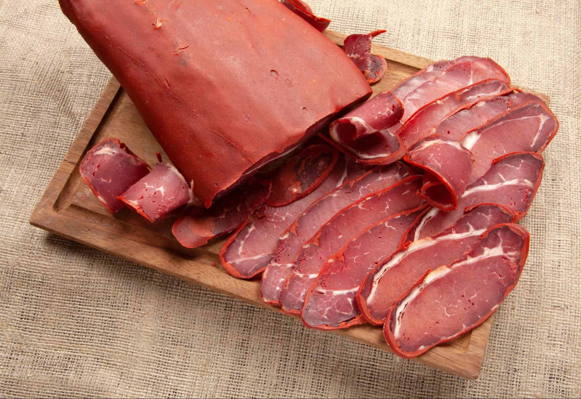 Delicious dried ham slices, perfect for making homemade dog treats and snacks.