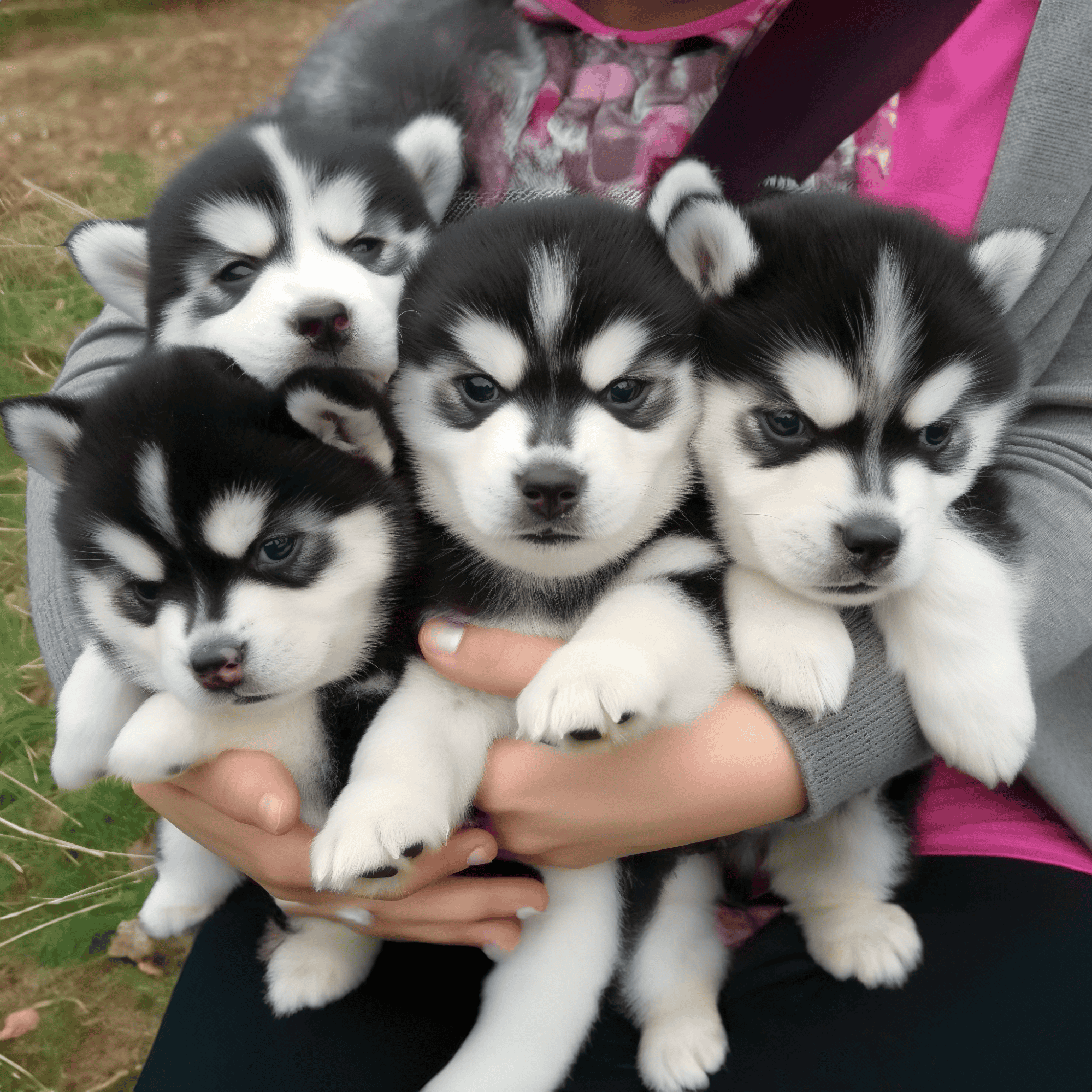 Siberian Husky puppies, cute young dogs, playful puppies, puppy adoption, fluffy Husky puppies.
