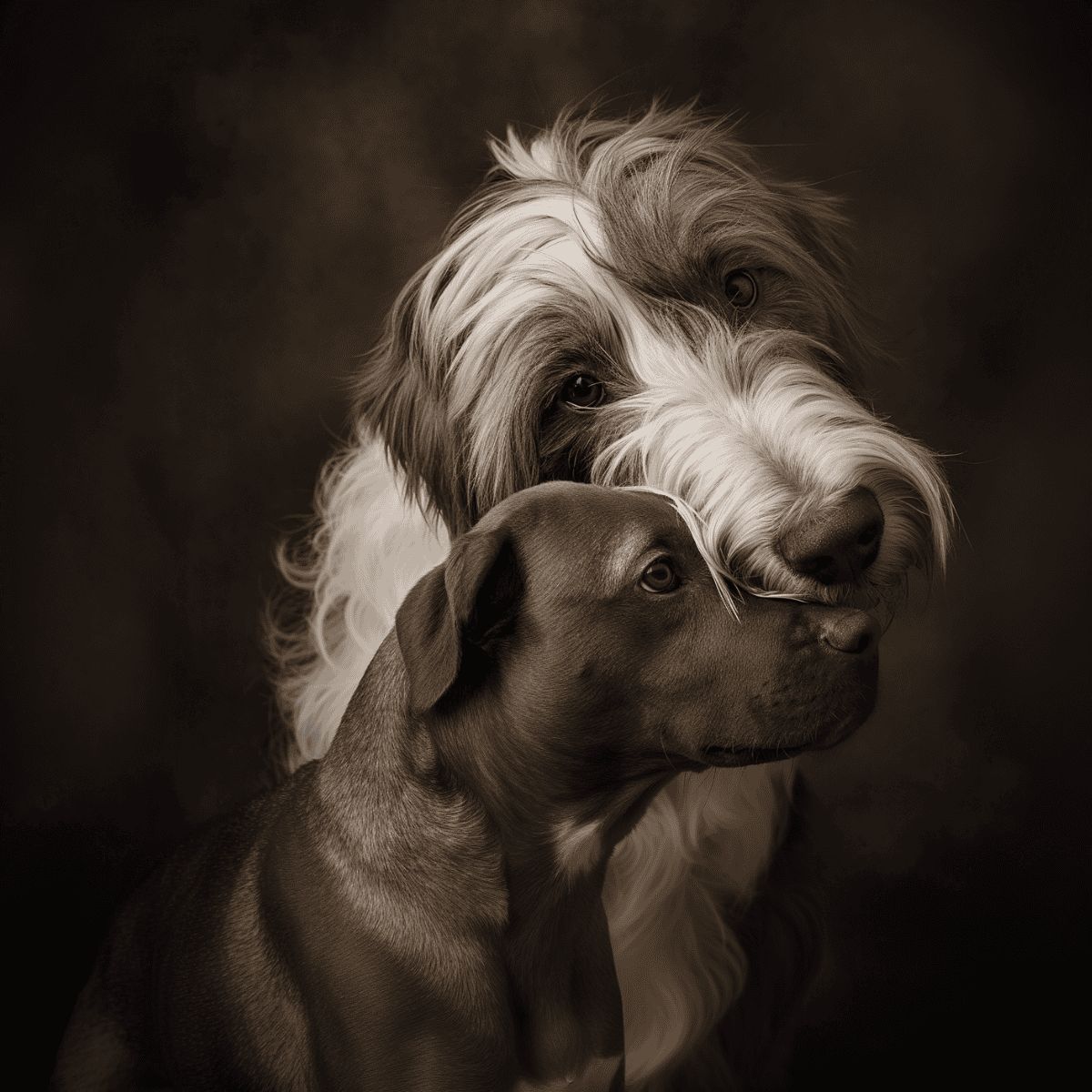 Cute dog portrait featuring two playful and affectionate dogs, showcasing their bond and loyalty.