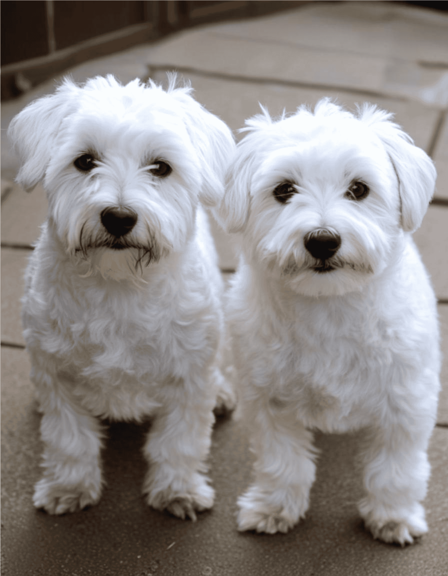 Cute white puppy dogs ready for adoption and love.