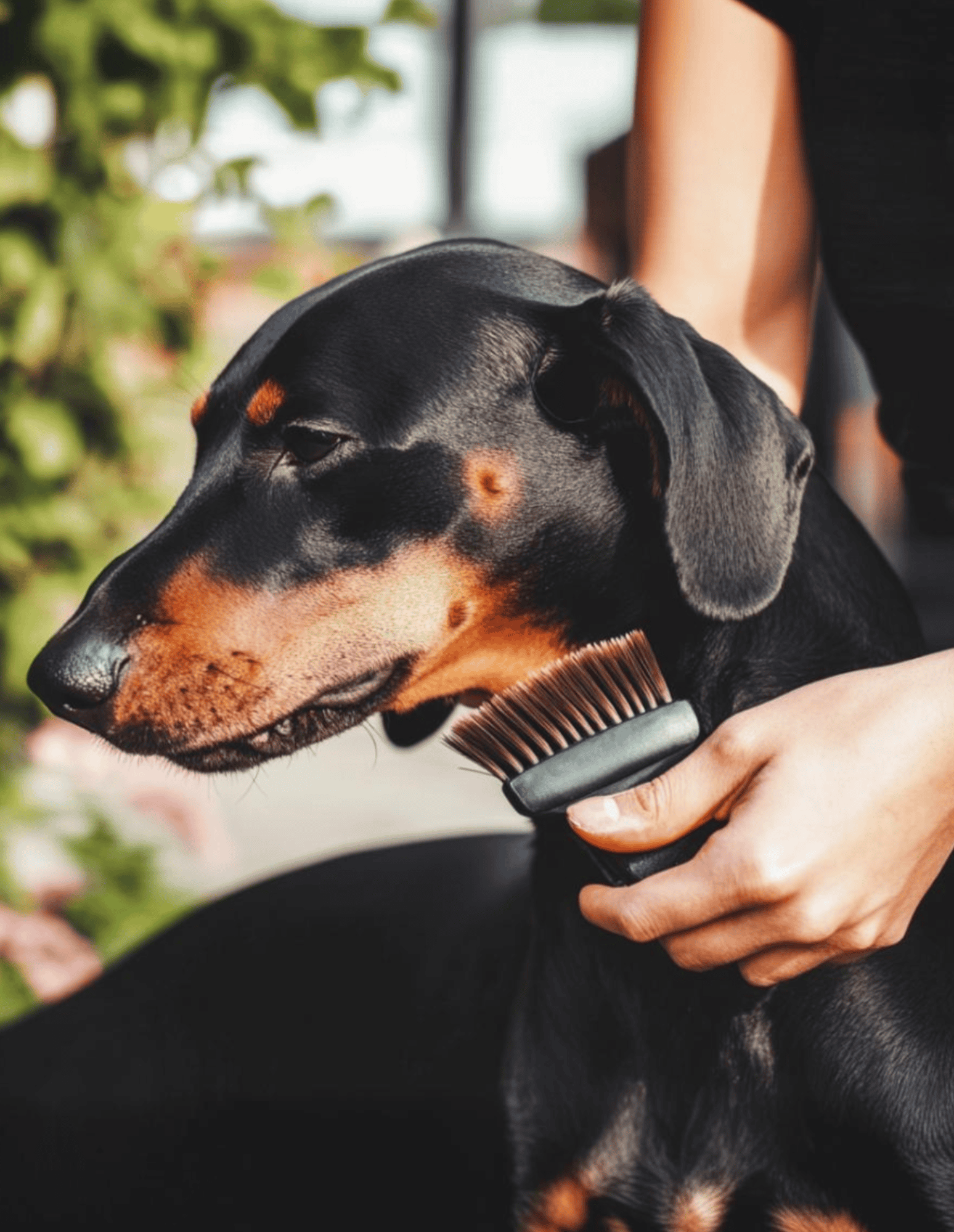 Dog grooming with brush - professional pet grooming service.
