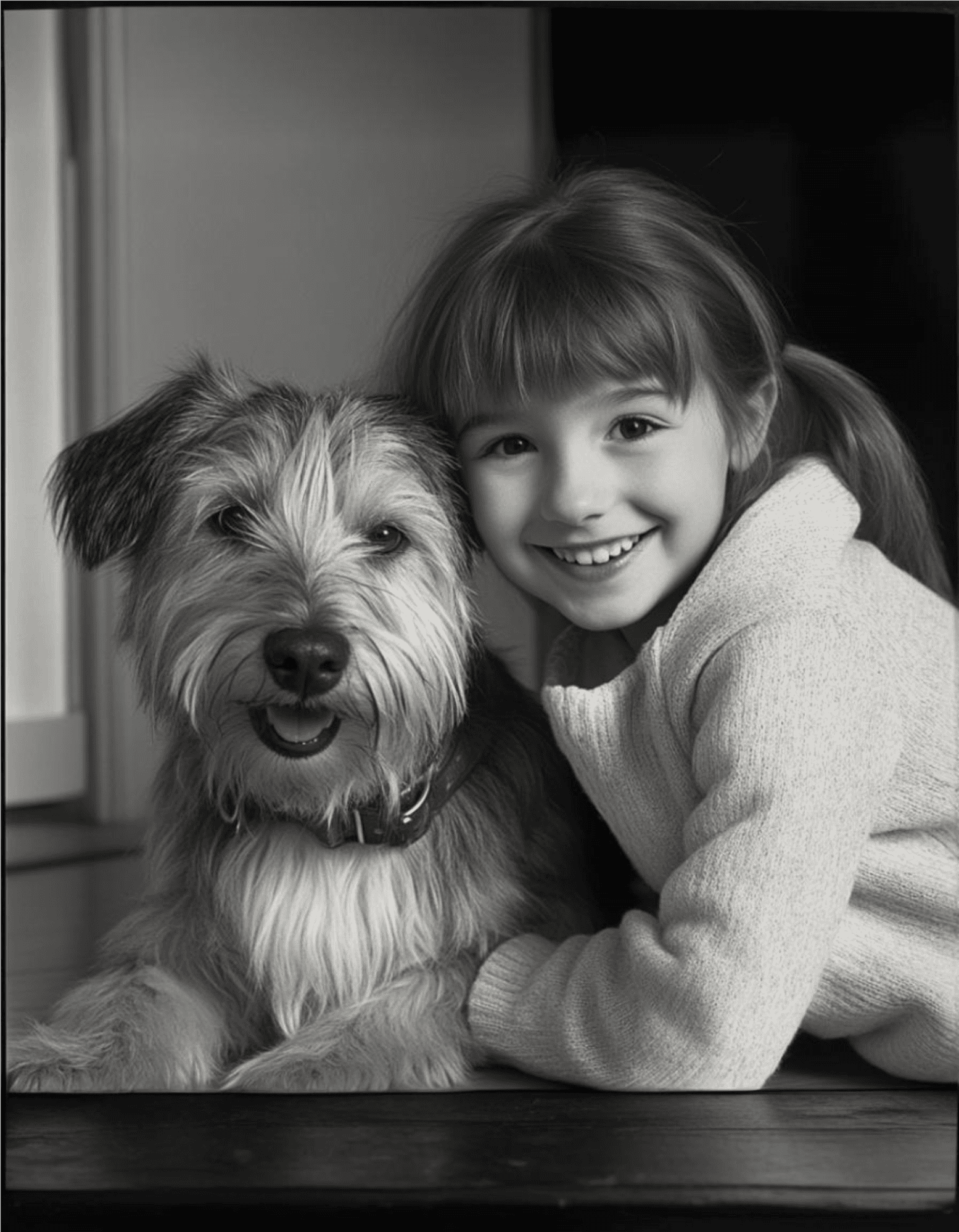 Young girl with her adorable pet dog showing love and companionship.