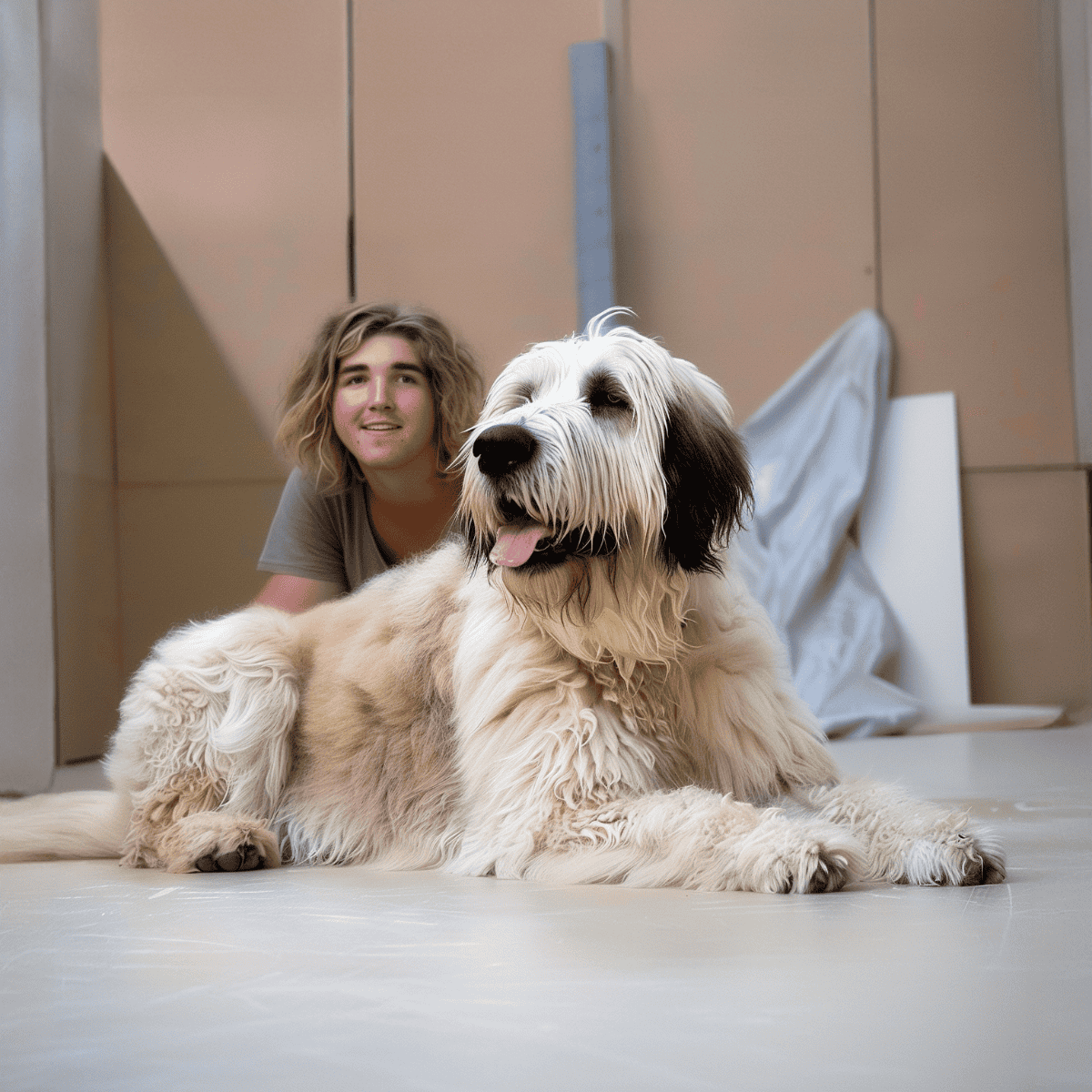 Cute and adorable fluffy Goldendoodle puppy portrait.