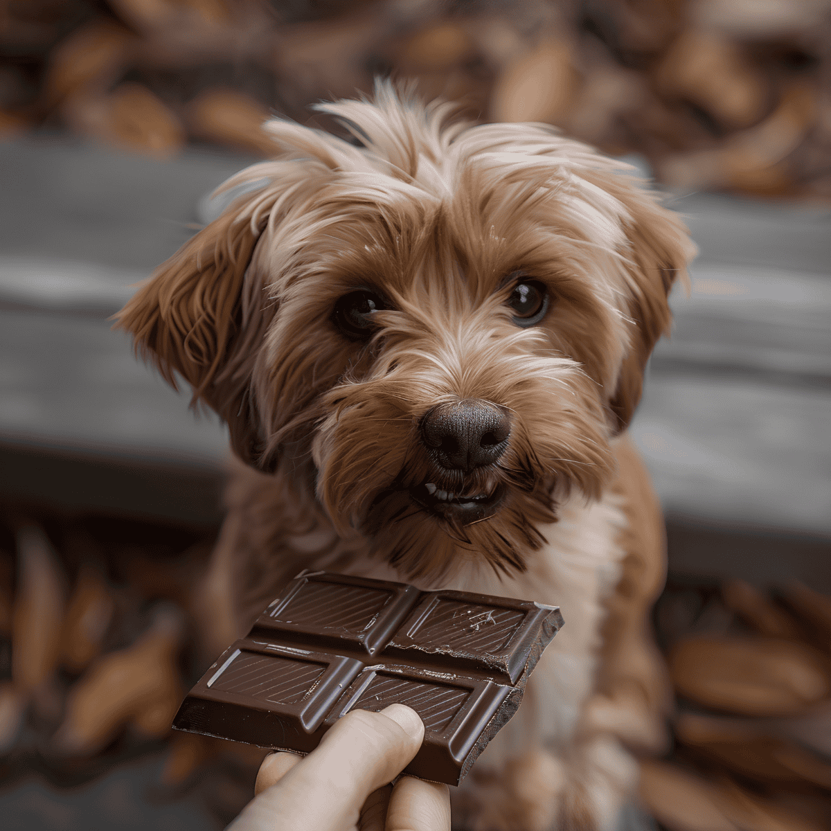 Adorable dog with chocolate treats, perfect for dog-friendly snacks and pet care.