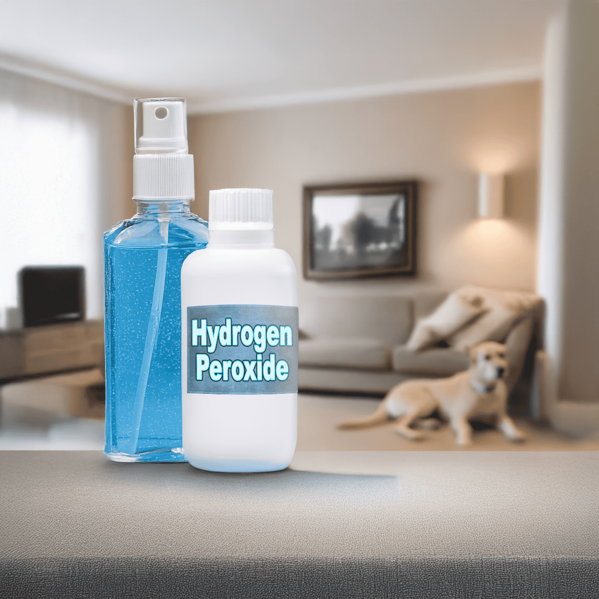 Hydrogen peroxide disinfectant spray for safe pet and household cleaning.