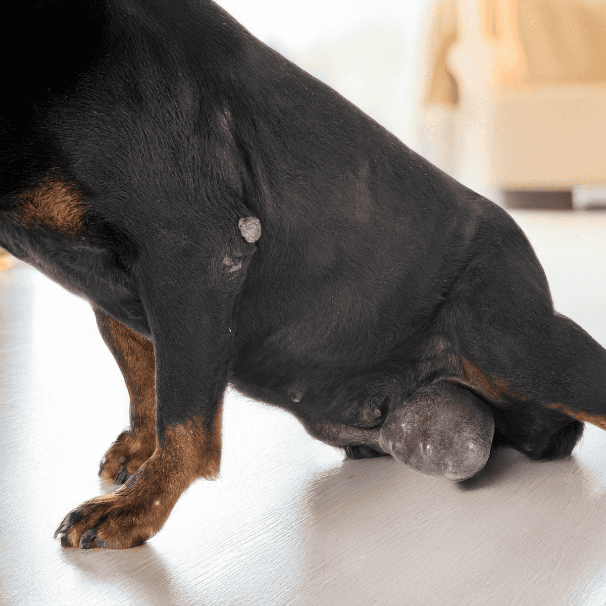 Close-up of a dog’s belly with skin issues.